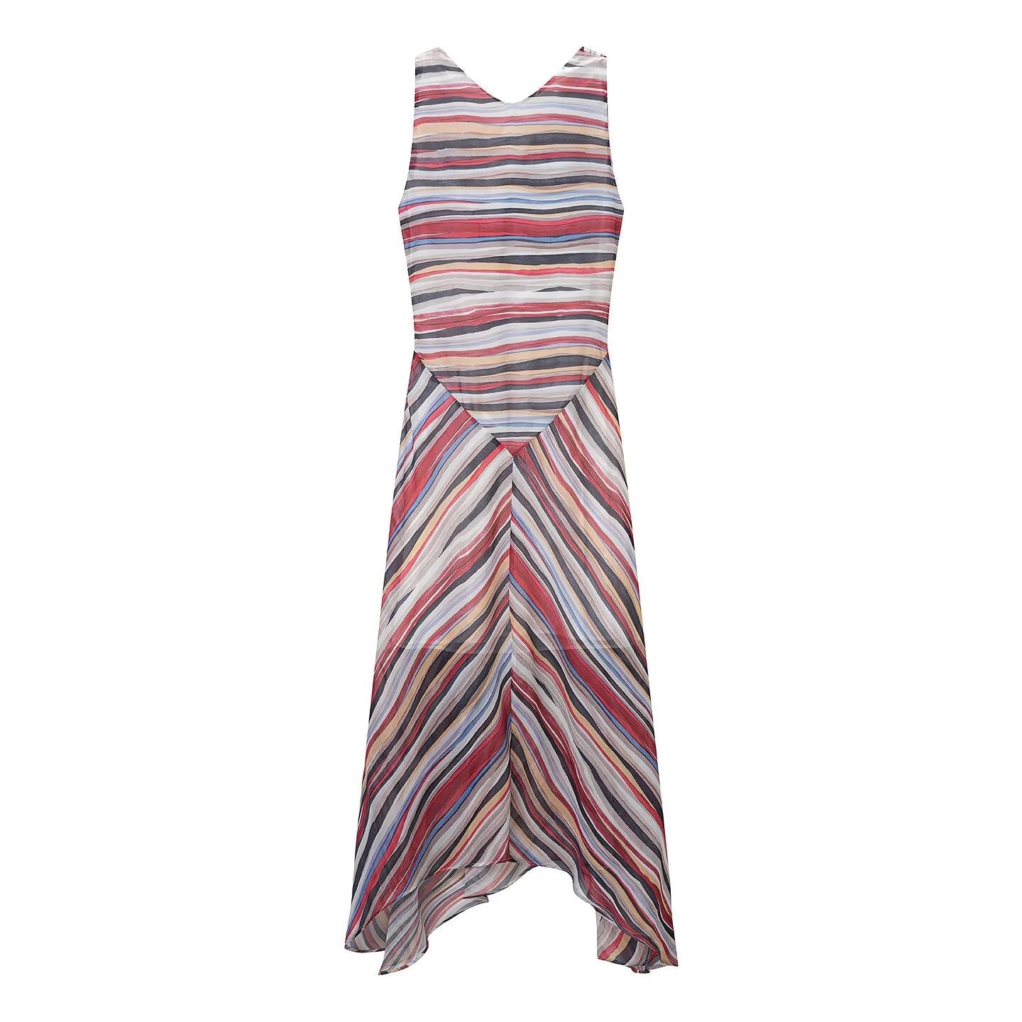 Retro Striped Spaghetti Straps Dress Slimming Vacation Wear Matching Midi Dress