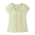 Women Clothing French Retro Easy Matching Solid Color Tucker Pleats Puff Short Sleeve Top