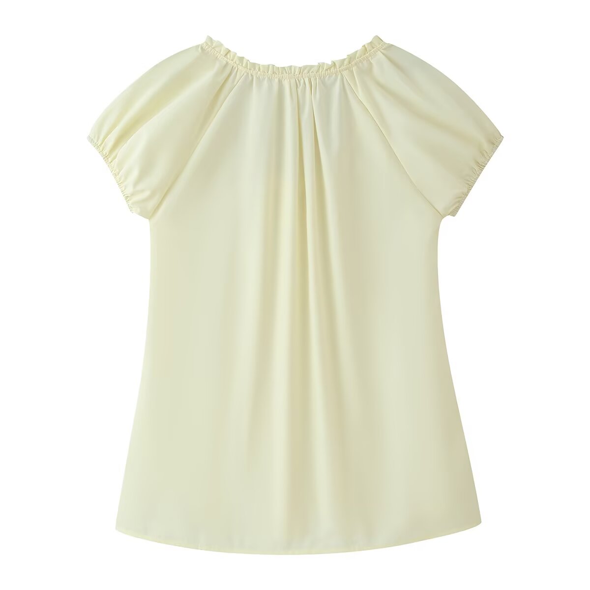 Women Clothing French Retro Easy Matching Solid Color Tucker Pleats Puff Short Sleeve Top