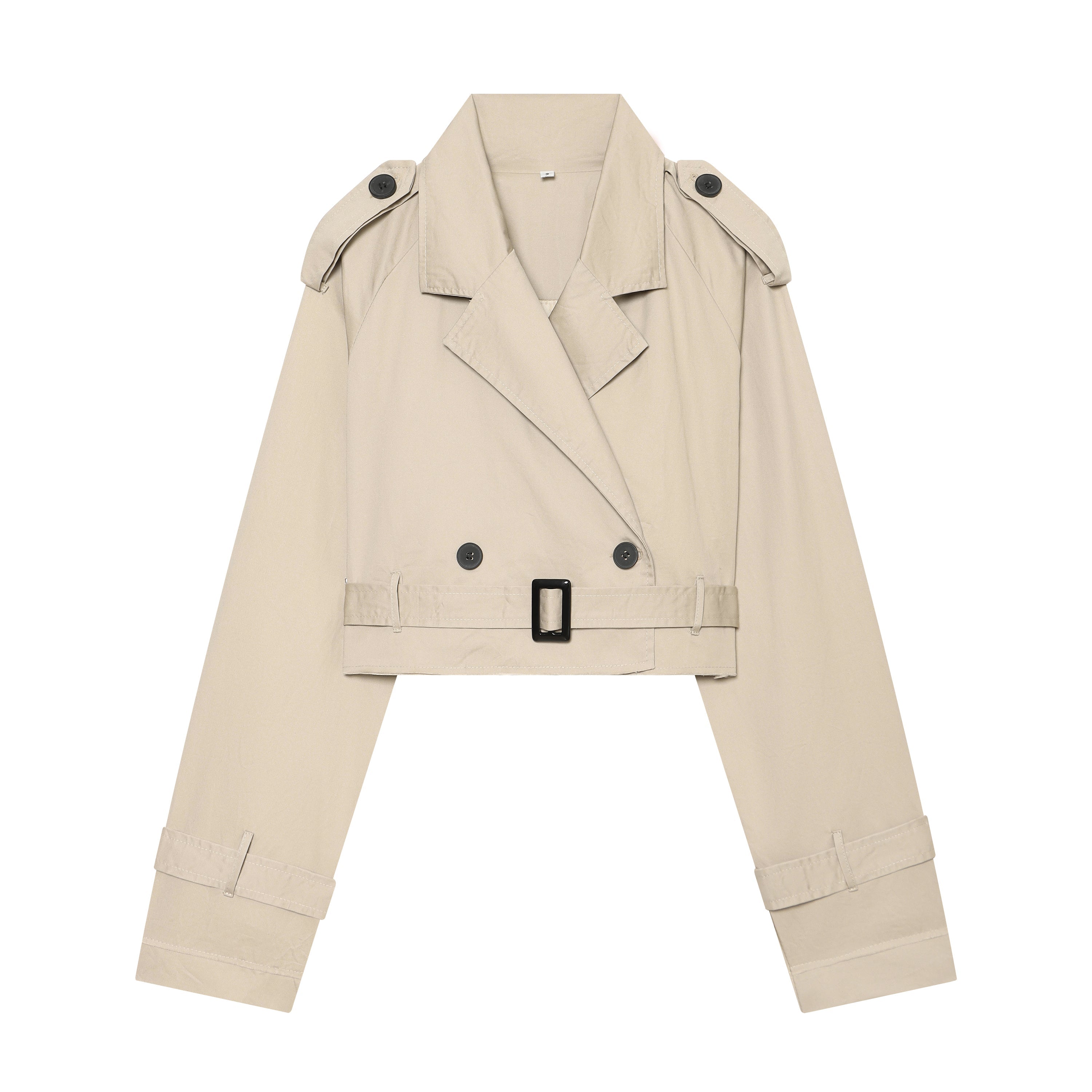 Summer Women Clothes Office Belt Collared Long Sleeve Short Trench Coat