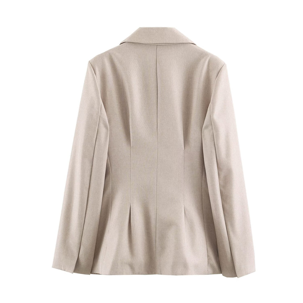 Women Collared Long Sleeve with Padded Shoulder Waist Tight High Waist Straight Leg Pants Sets