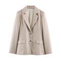 Women Collared Long Sleeve with Padded Shoulder Waist Tight High Waist Straight Leg Pants Sets