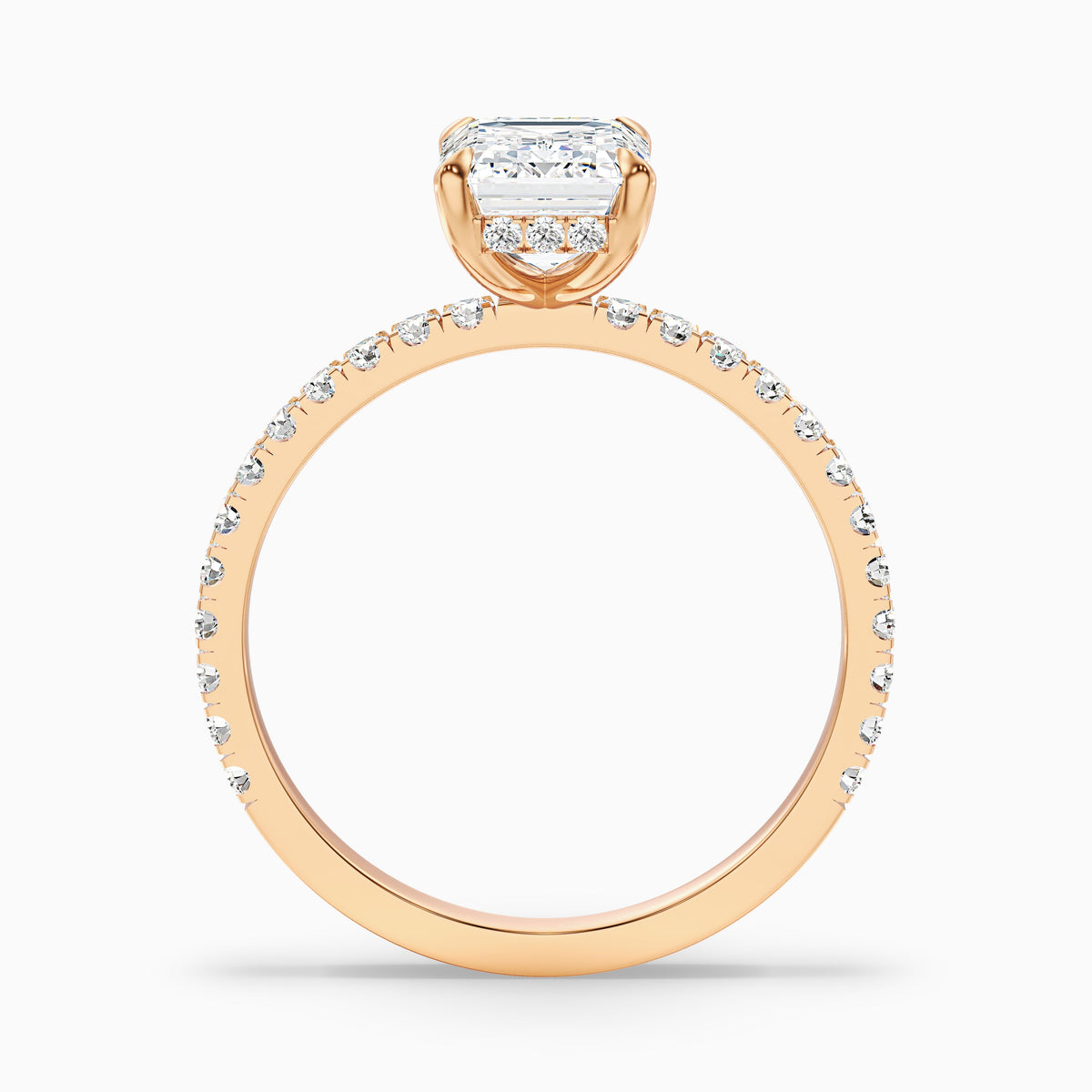 Ayla 4.5 Carat Emerald Cut Hidden Halo Pave Moissanite Diamond Ring in 14k Yellow Gold