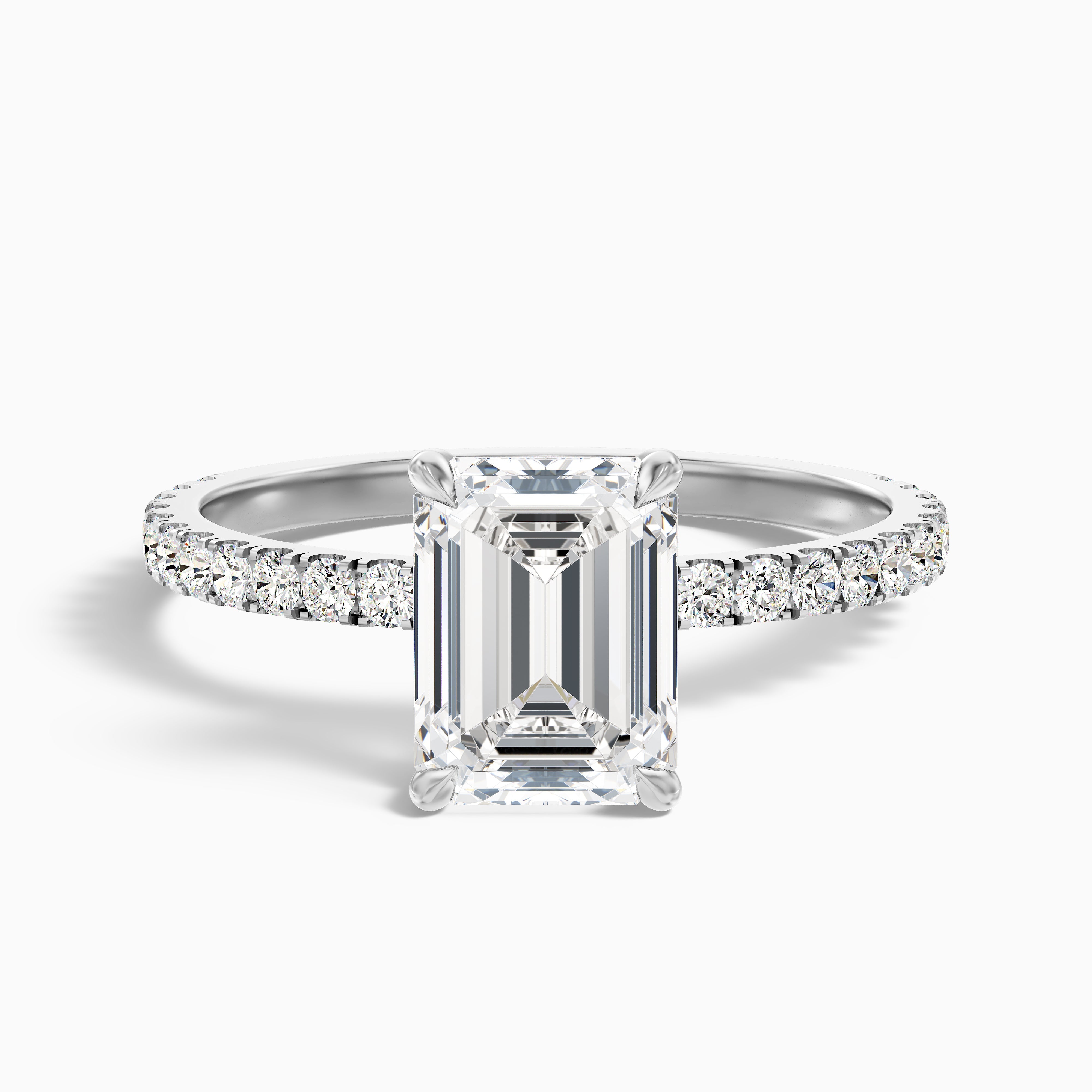 Emme 1.5 Carat Emerald Cut Hidden Halo Pave Lab Grown Diamond Ring in 10k White Gold