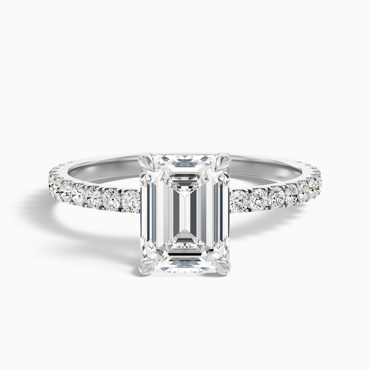 Ayla 4.5 Carat Emerald Cut Hidden Halo Pave Moissanite Diamond Ring in 14k Yellow Gold