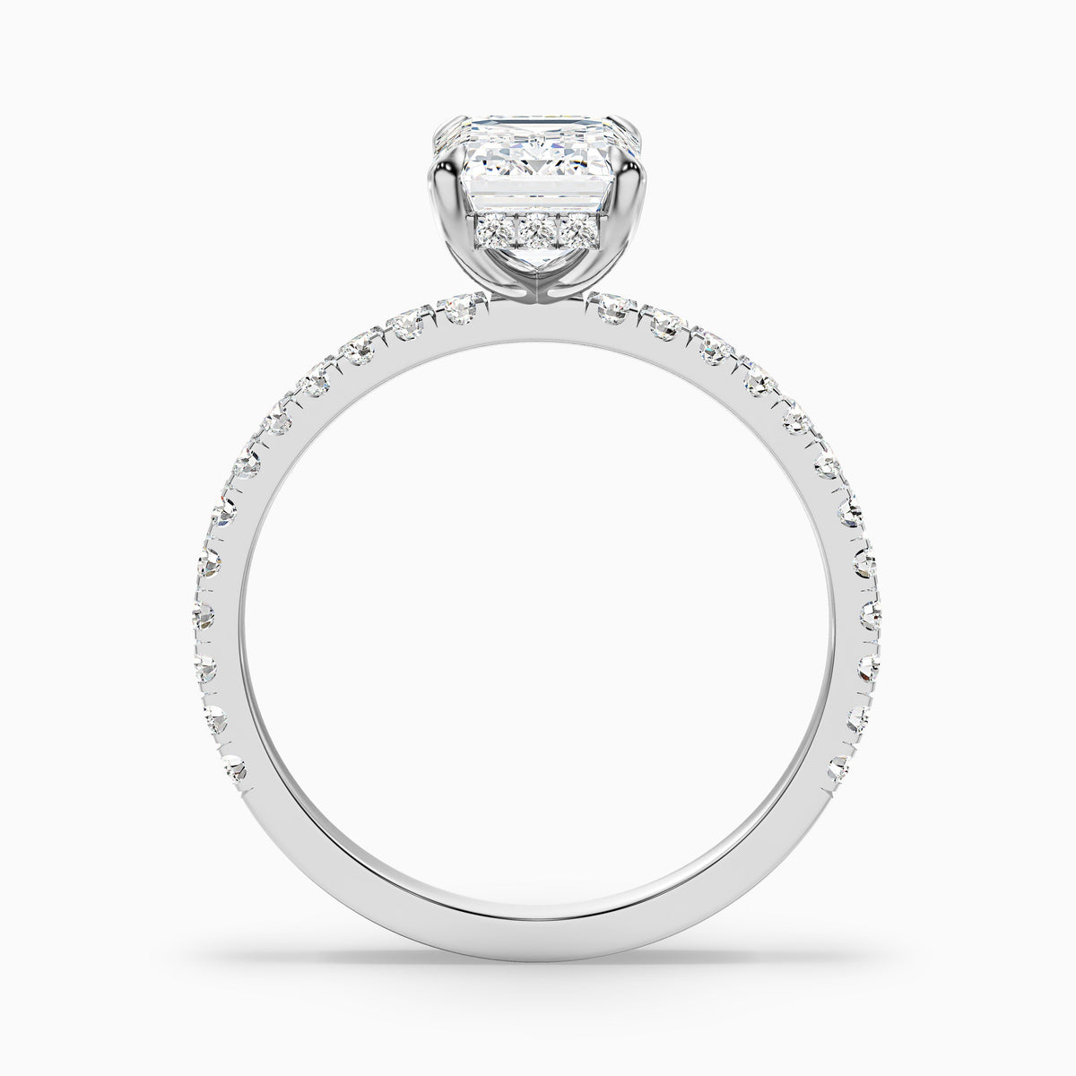 Emme 3.5 Carat Emerald Cut Hidden Halo Pave Lab Grown Diamond Ring in Platinum
