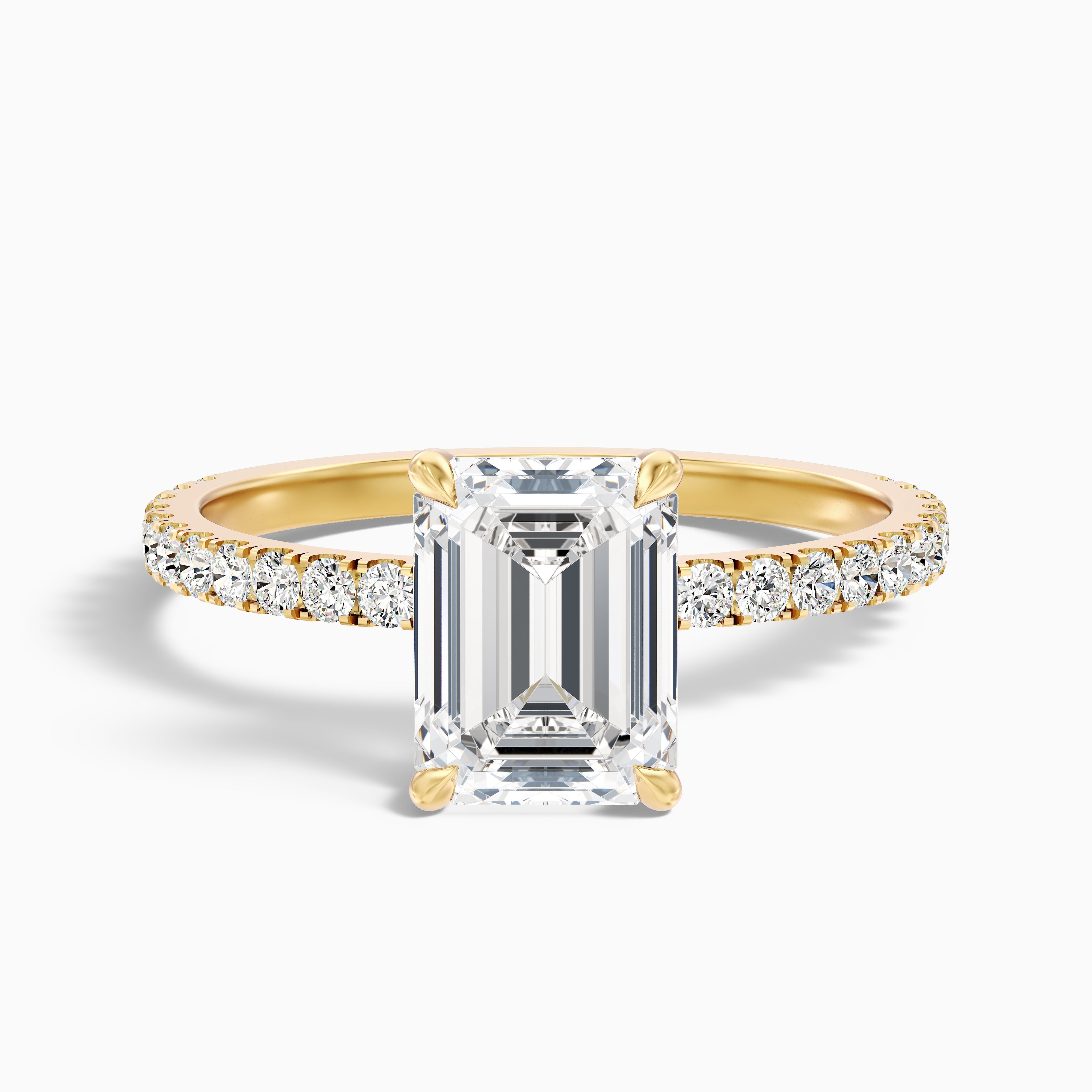 Ayla 5.5 Carat Emerald Cut Hidden Halo Pave Moissanite Diamond Ring in Platinum