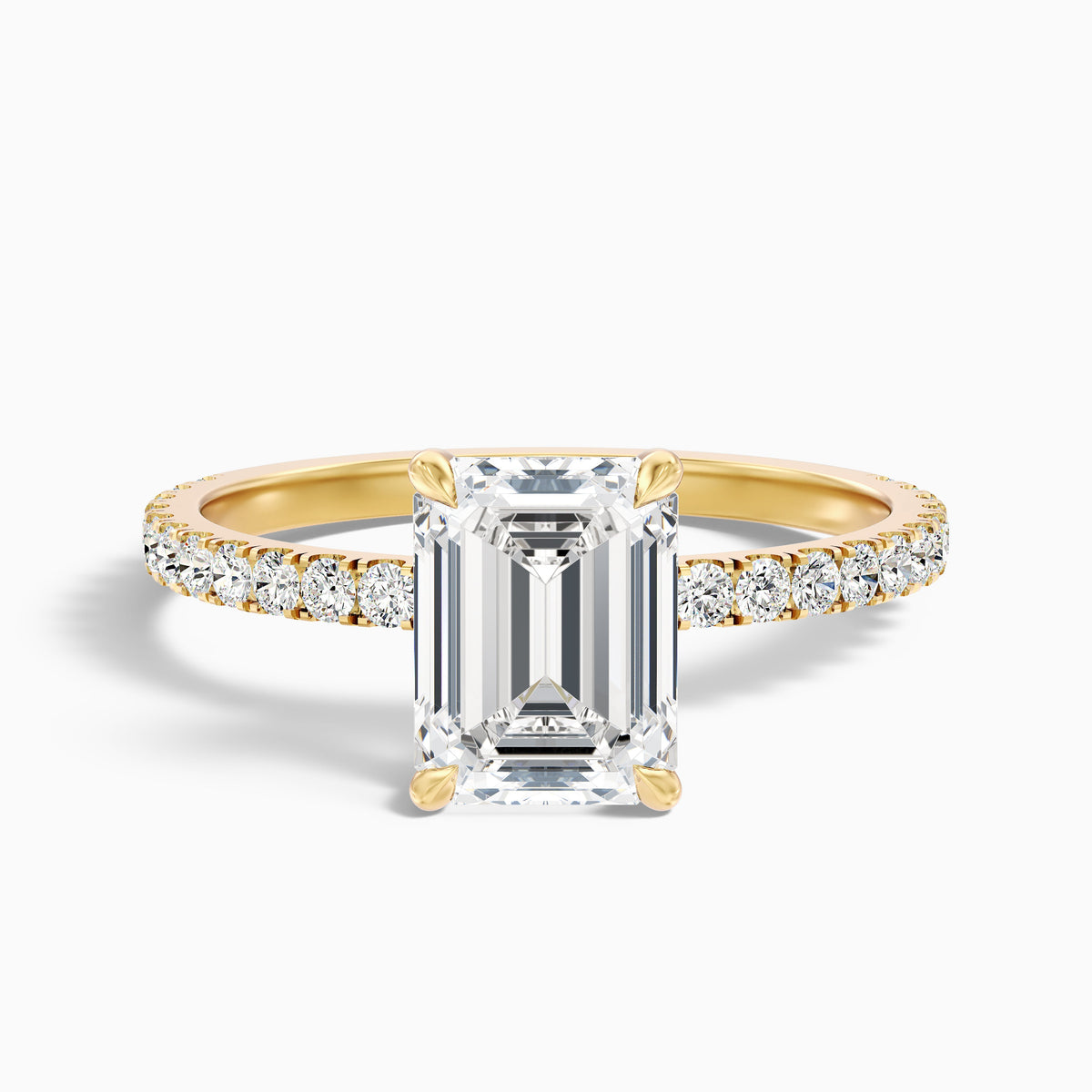 Emme 4 Carat Emerald Cut Hidden Halo Pave Lab Grown Diamond Ring in 18k White Gold