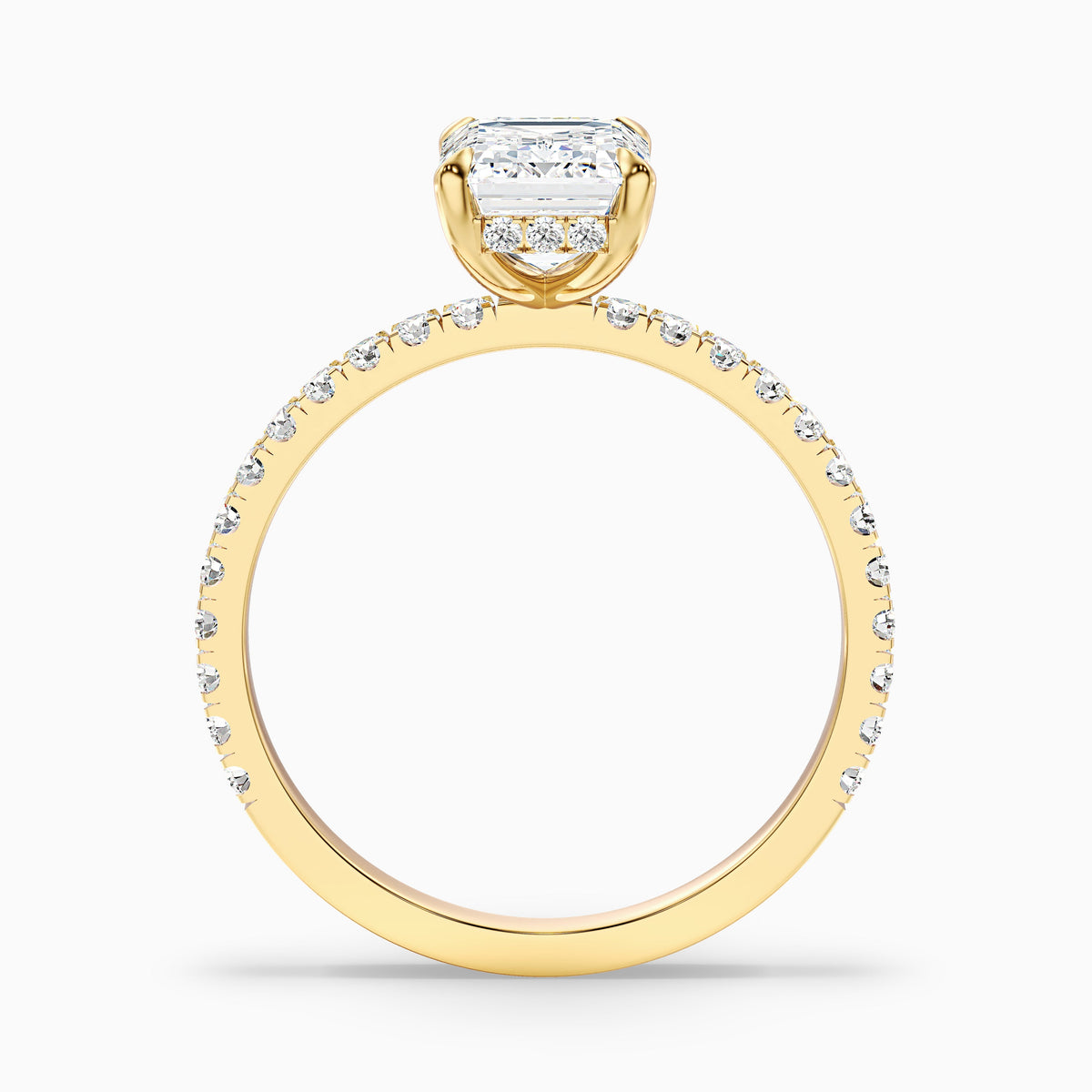 Emme 4 Carat Emerald Cut Hidden Halo Pave Lab Grown Diamond Ring in 18k White Gold