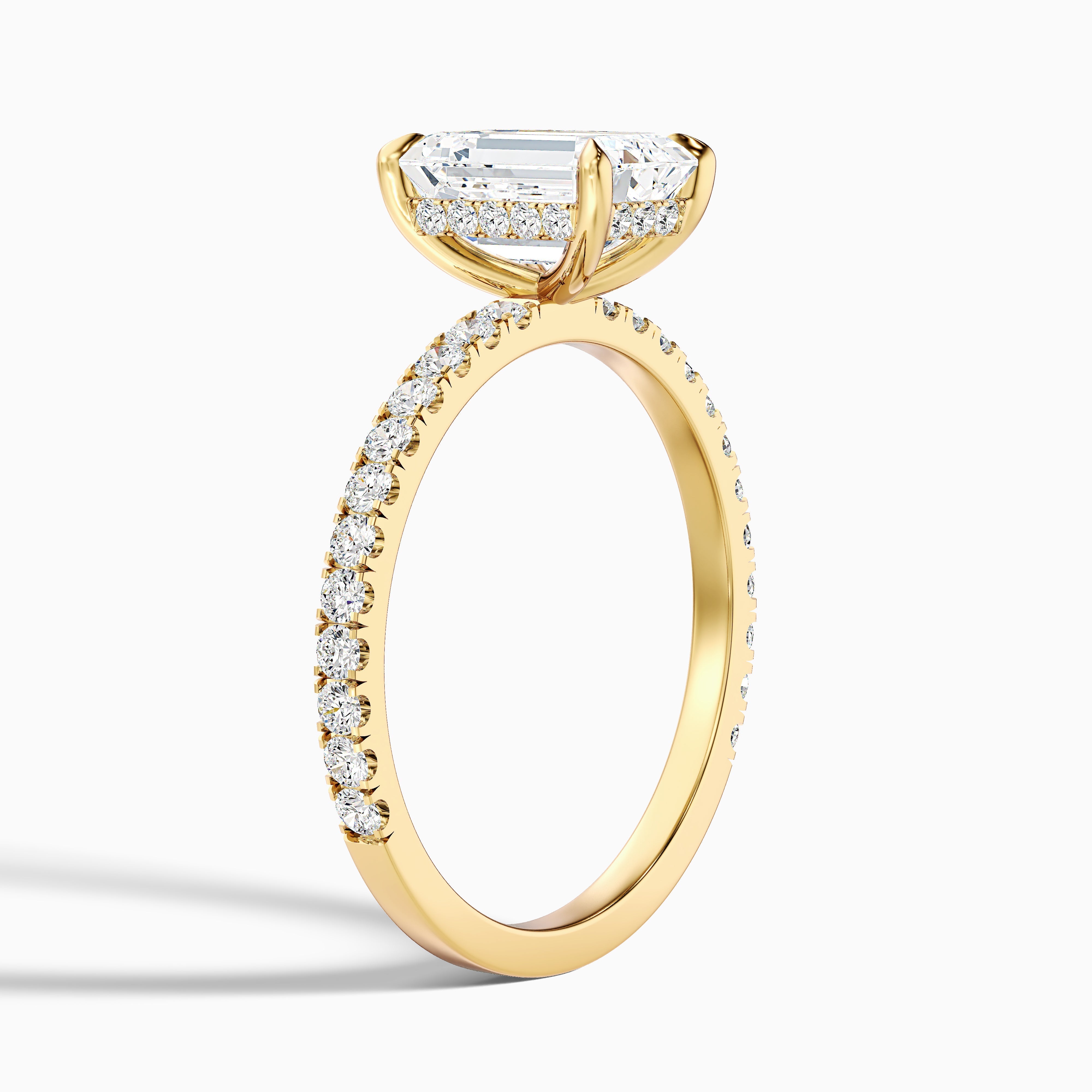 Emme 1.5 Carat Emerald Cut Hidden Halo Pave Lab Grown Diamond Ring in 10k White Gold