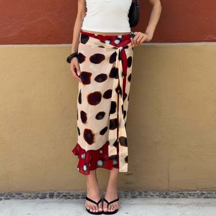 Summer Women Clothing Personality Trend Irregular Asymmetric Polka Dot Printed Sheath Skirt Women