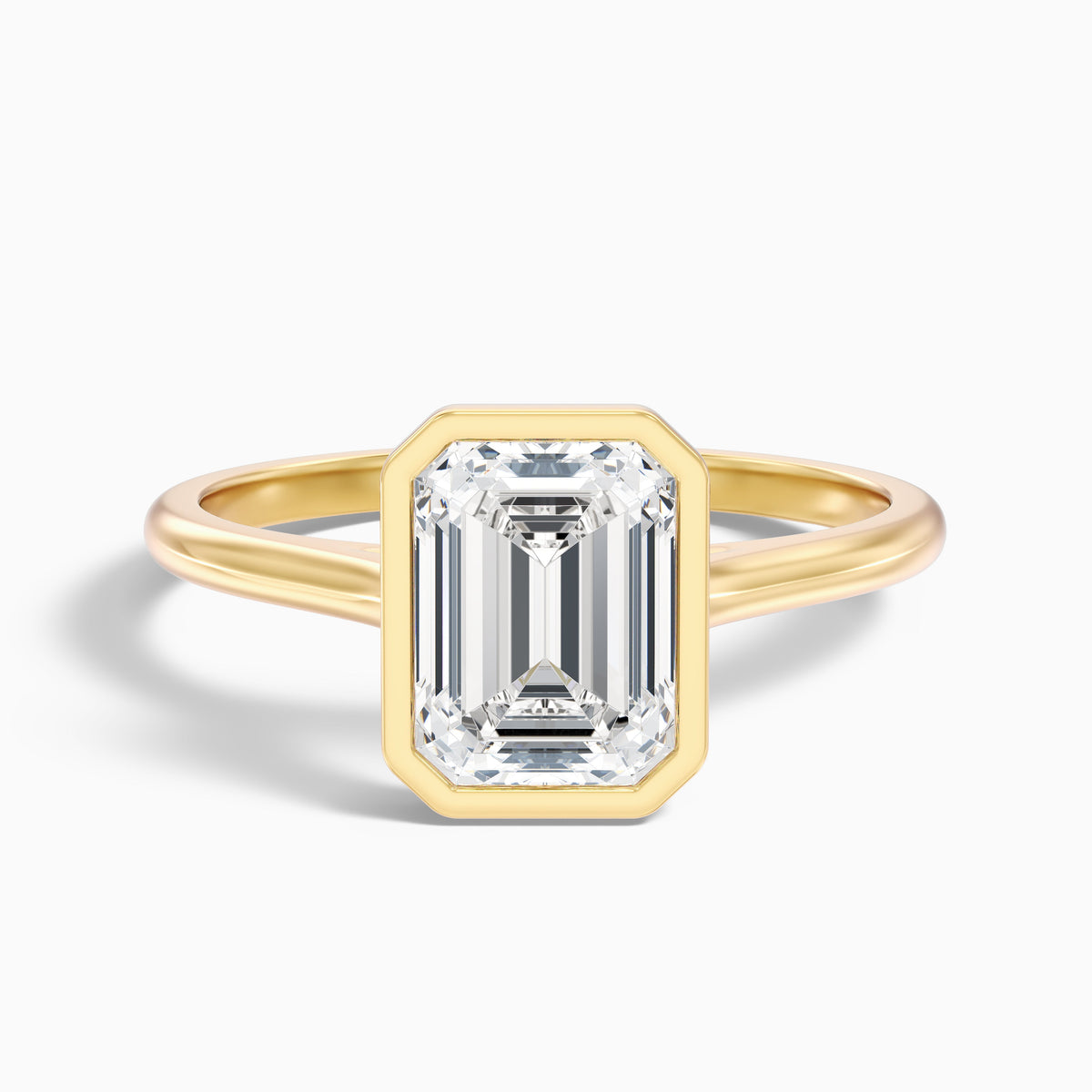 Eryn 3 Carat Emerald Cut Bezel Set Lab Grown Diamond Ring in 18k Yellow Gold