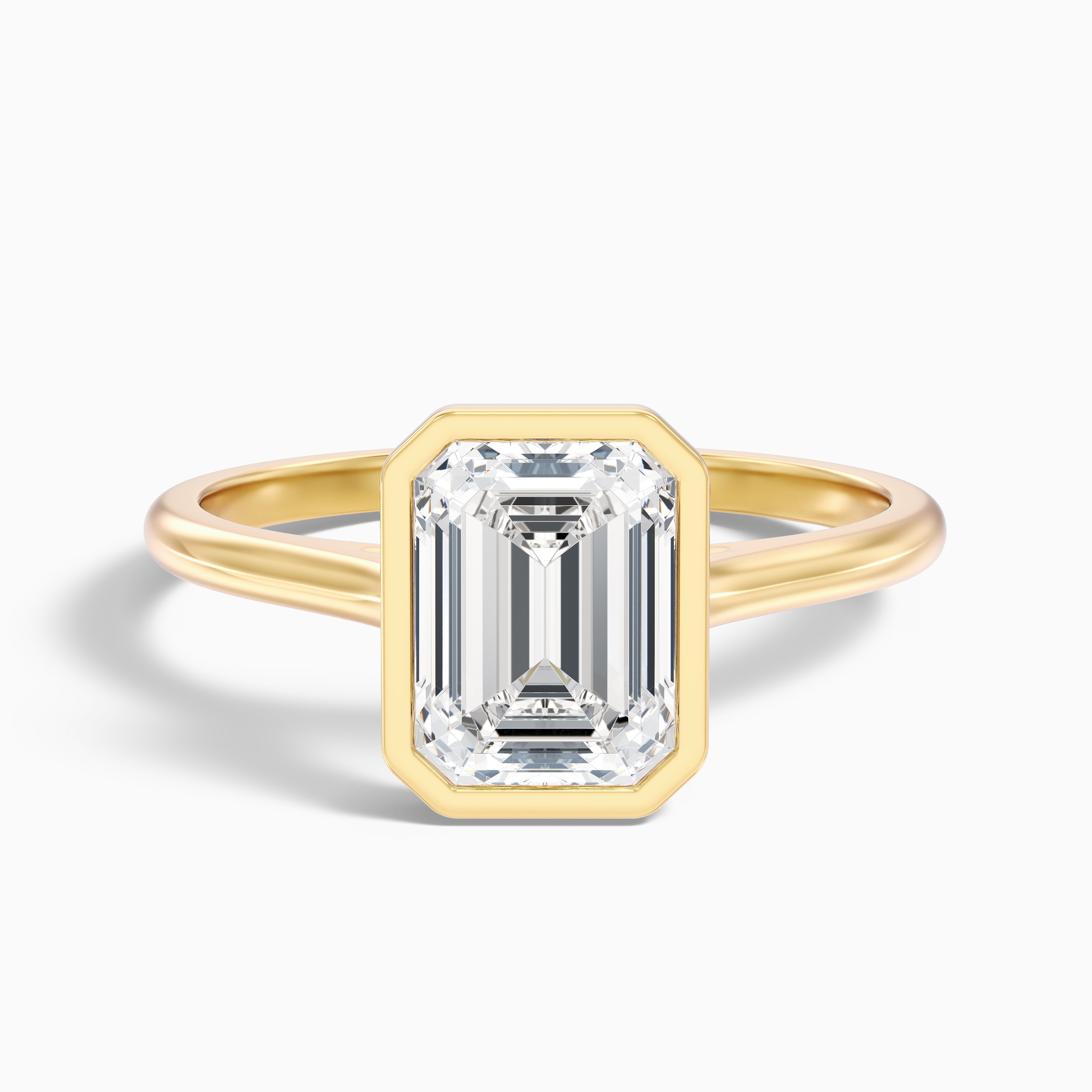Vera 5 Carat Emerald Cut Bezel Set Moissanite Diamond Ring in 18k Yellow Gold