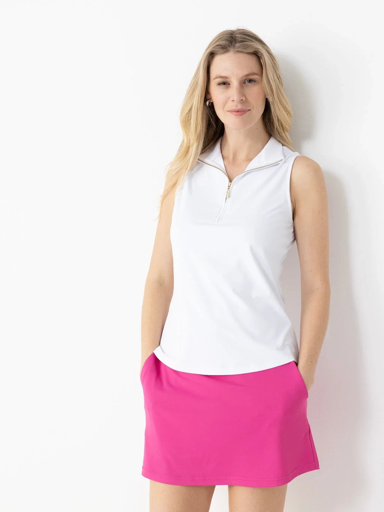 White 1/4 Zip Sleeveless Sport Top