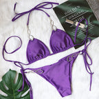 Bikini Sexy Metal Accessories Rhinestone Women Split Swimsuit Plain Bandage Swimsuit Bella Mia