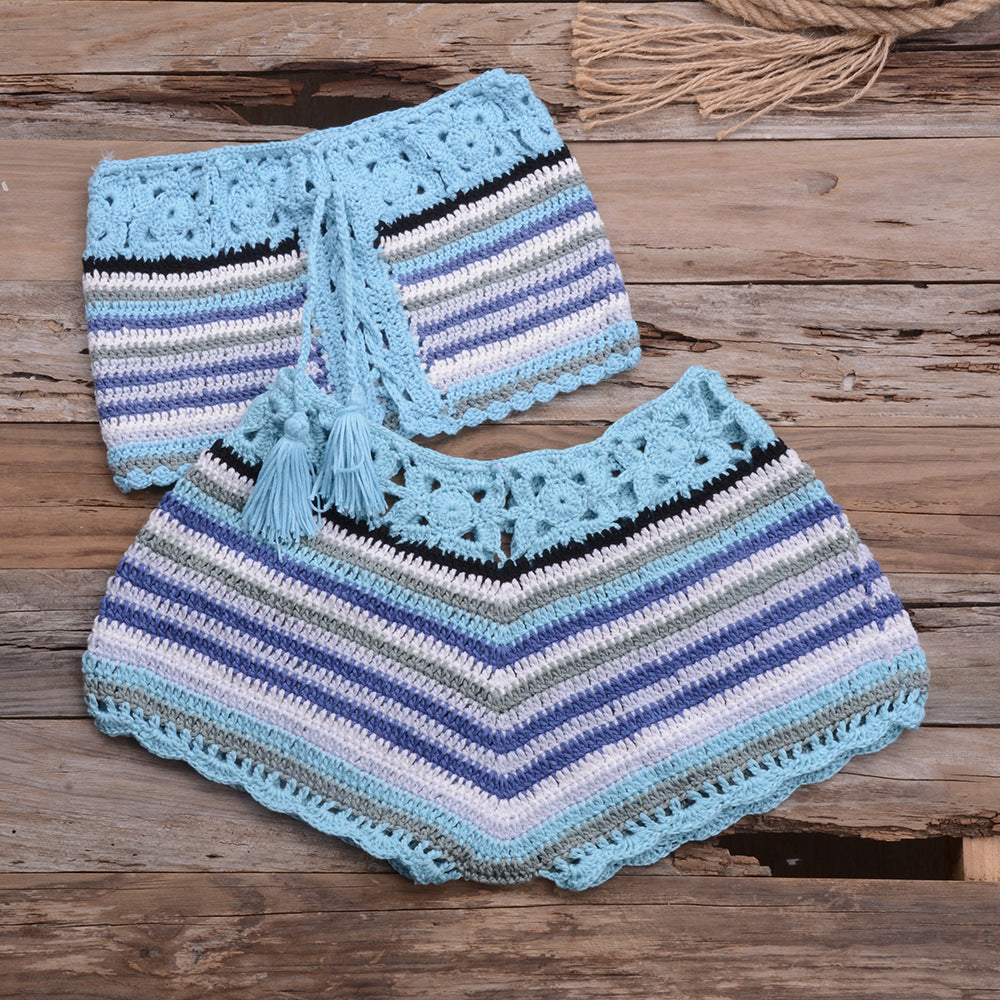 Pure Hand Crocheting Vacation Beach Swimsuit Split Colorful Suit Sexy I Retail Bella Mia