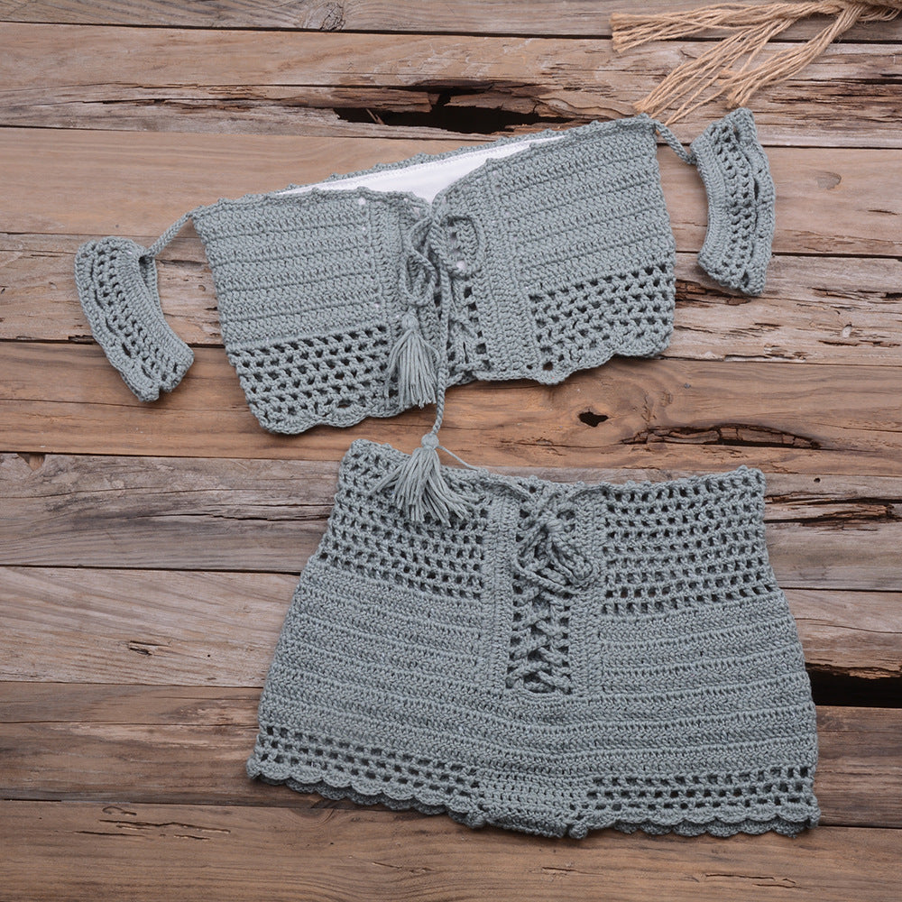 Sexy Strap Hand Crocheting Woven Hollowed Bikini Split Swimsuit Bella Mia