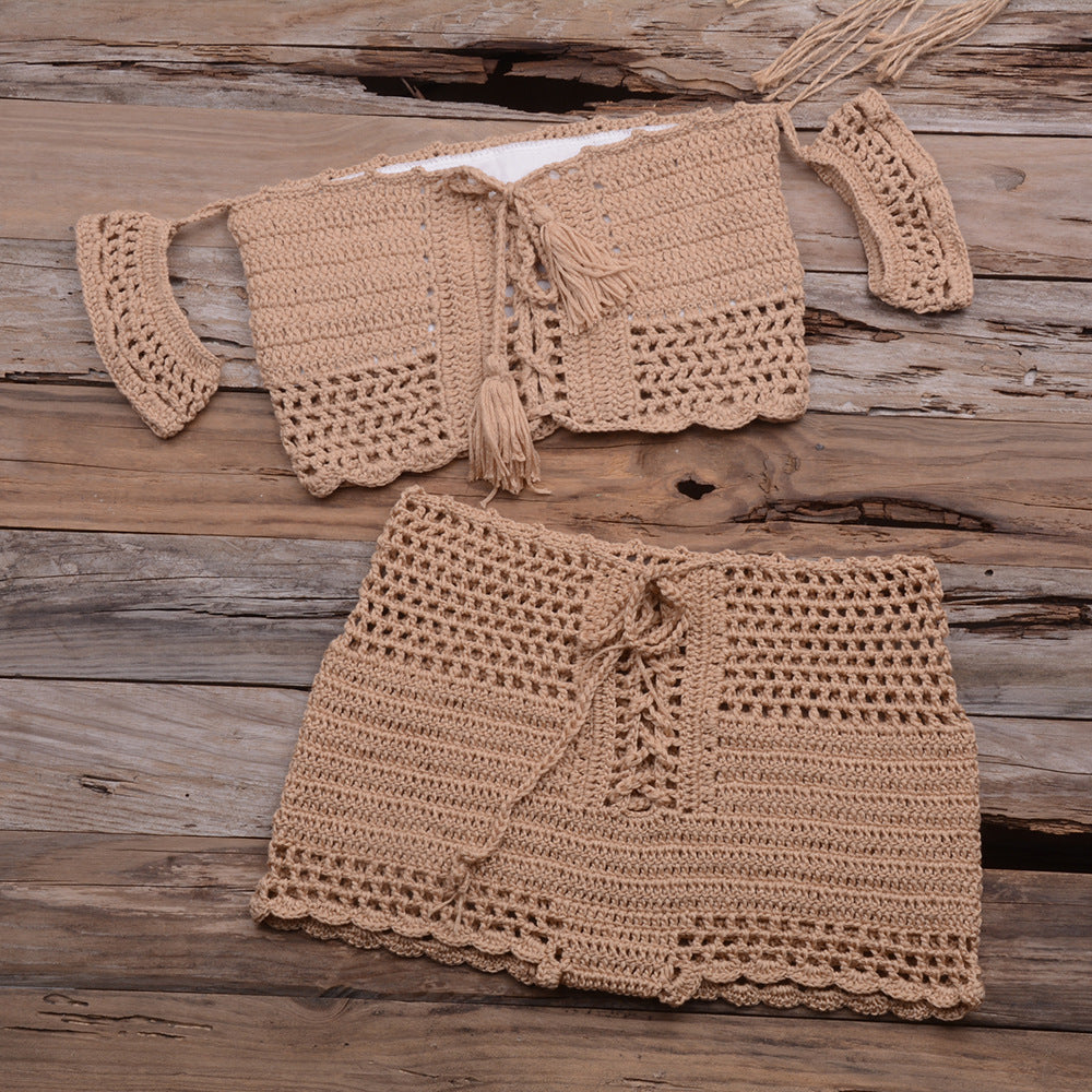 Sexy Strap Hand Crocheting Woven Hollowed Bikini Split Swimsuit Bella Mia