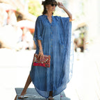 Beach Cover-up Elastic Printing Oversized Button Vacation Robe Bella Mia