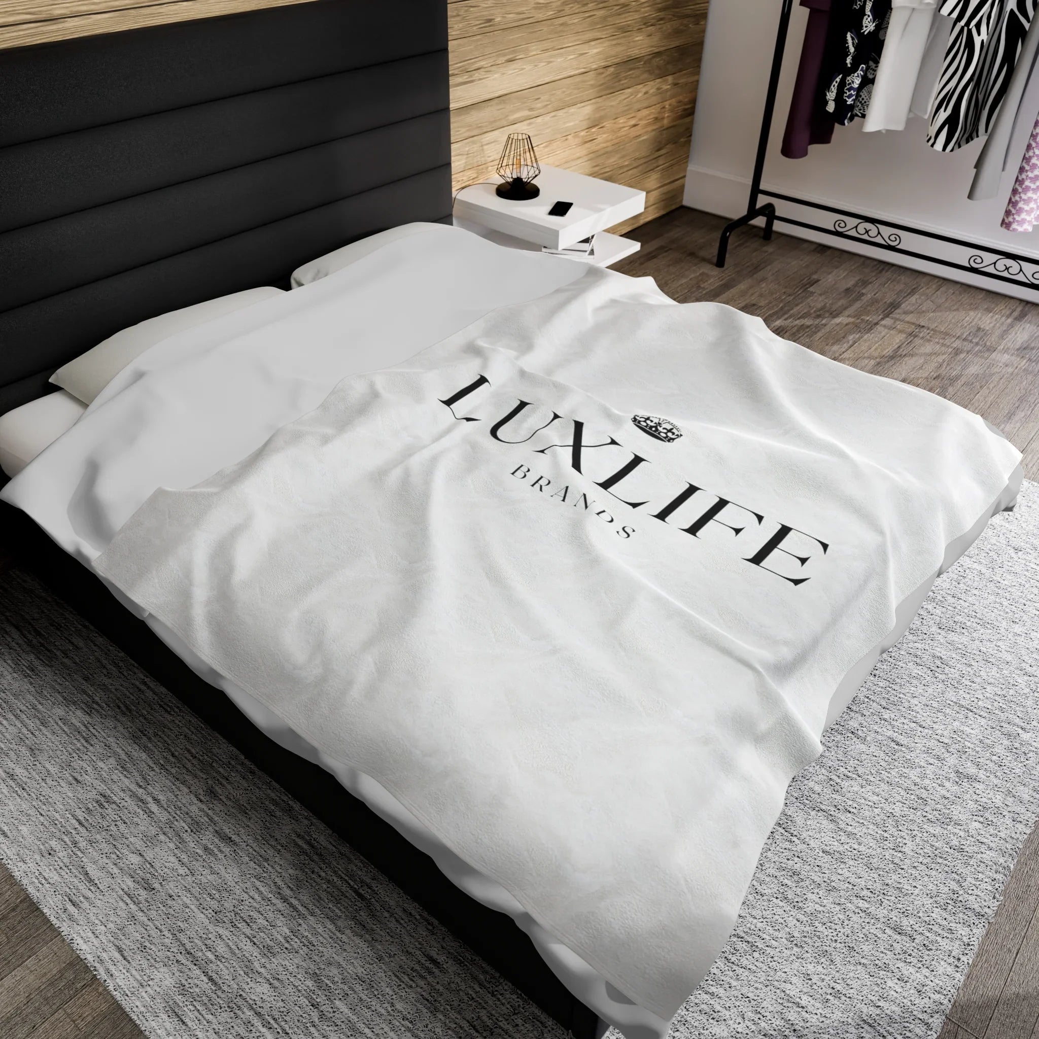Luxlife Brands White Velveteen Plush Blanket Printify
