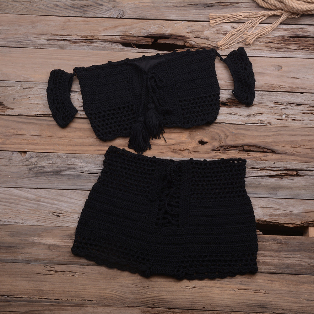 Sexy Strap Hand Crocheting Woven Hollowed Bikini Split Swimsuit Bella Mia