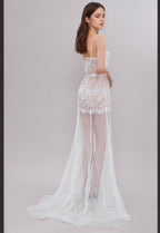 Ethereal Lace Sheer Long Robe with Flowing Train – Elegant Bridal Boudoir Gown SelenaHuanStudio