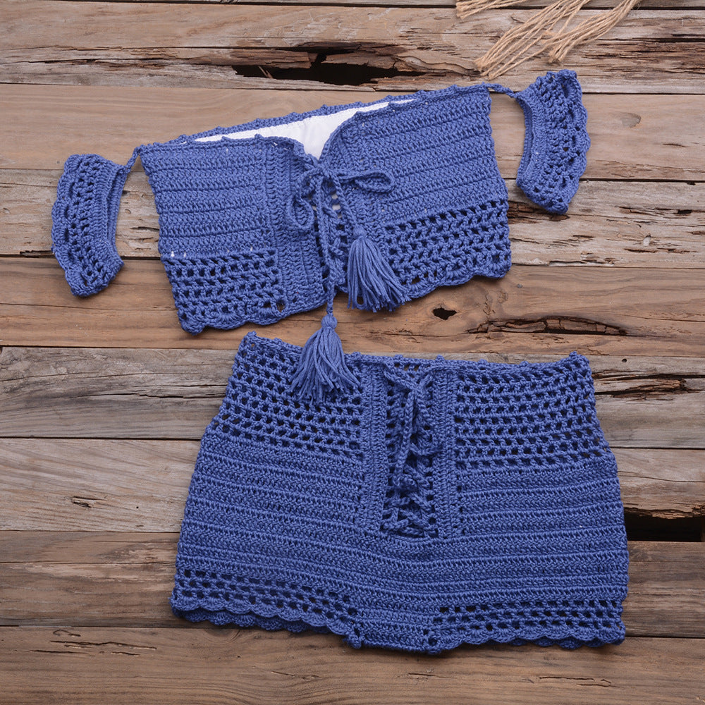 Sexy Strap Hand Crocheting Woven Hollowed Bikini Split Swimsuit Bella Mia