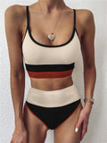 Women Split Swimsuit Rib Fabric Stitching Sexy High Waist Bikini Bella Mia