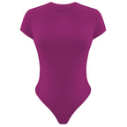 Solid Color Bottoming WomenClothing Basic Casual Short Sleeve round Neck Tight Bodysuit Summer Bella Mia