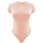 Solid Color Bottoming WomenClothing Basic Casual Short Sleeve round Neck Tight Bodysuit Summer Bella Mia