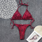Color Blooming Printed Bikini Sexy Lace up Double Sided Fabric Women Swimsuit Bikini Bella Mia