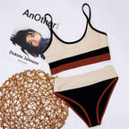 Women Split Swimsuit Rib Fabric Stitching Sexy High Waist Bikini Bella Mia