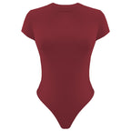 Solid Color Bottoming WomenClothing Basic Casual Short Sleeve round Neck Tight Bodysuit Summer Bella Mia