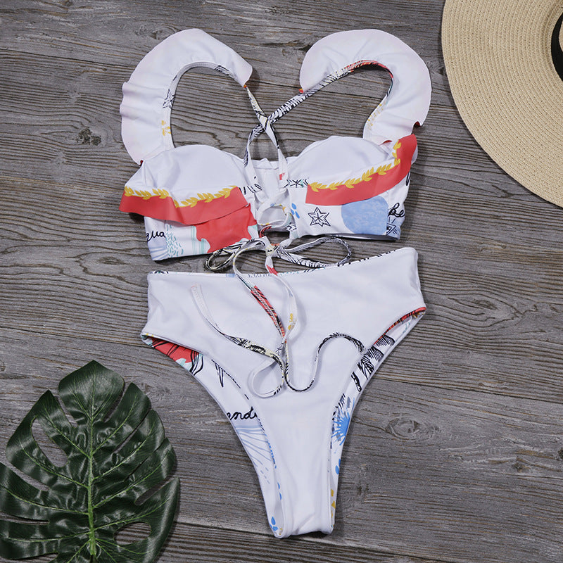 Flounced Printed Split Swimsuit Bikini Bella Mia