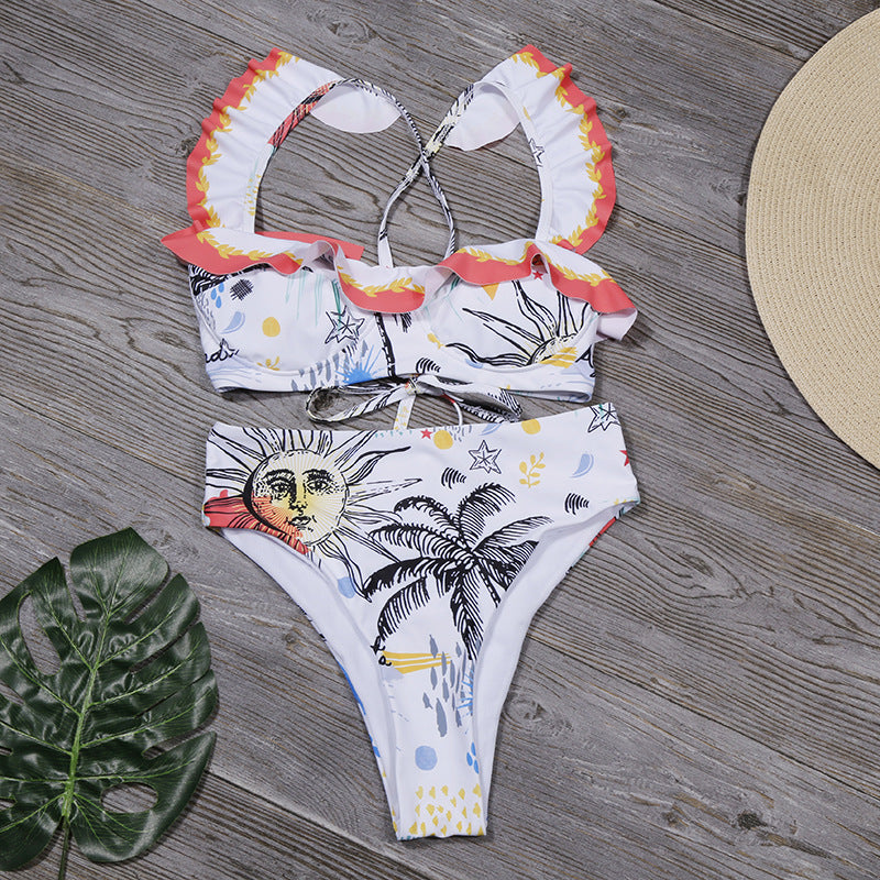Flounced Printed Split Swimsuit Bikini Bella Mia