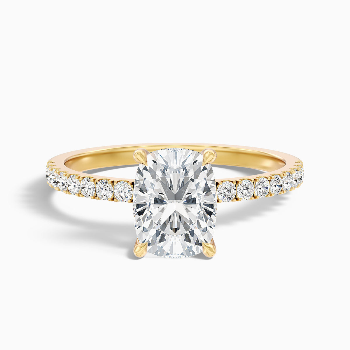 Holly 2.5 Carat Elongated Cushion Cut Hidden Halo Pave Lab Grown Diamond Ring in 14k Yellow Gold