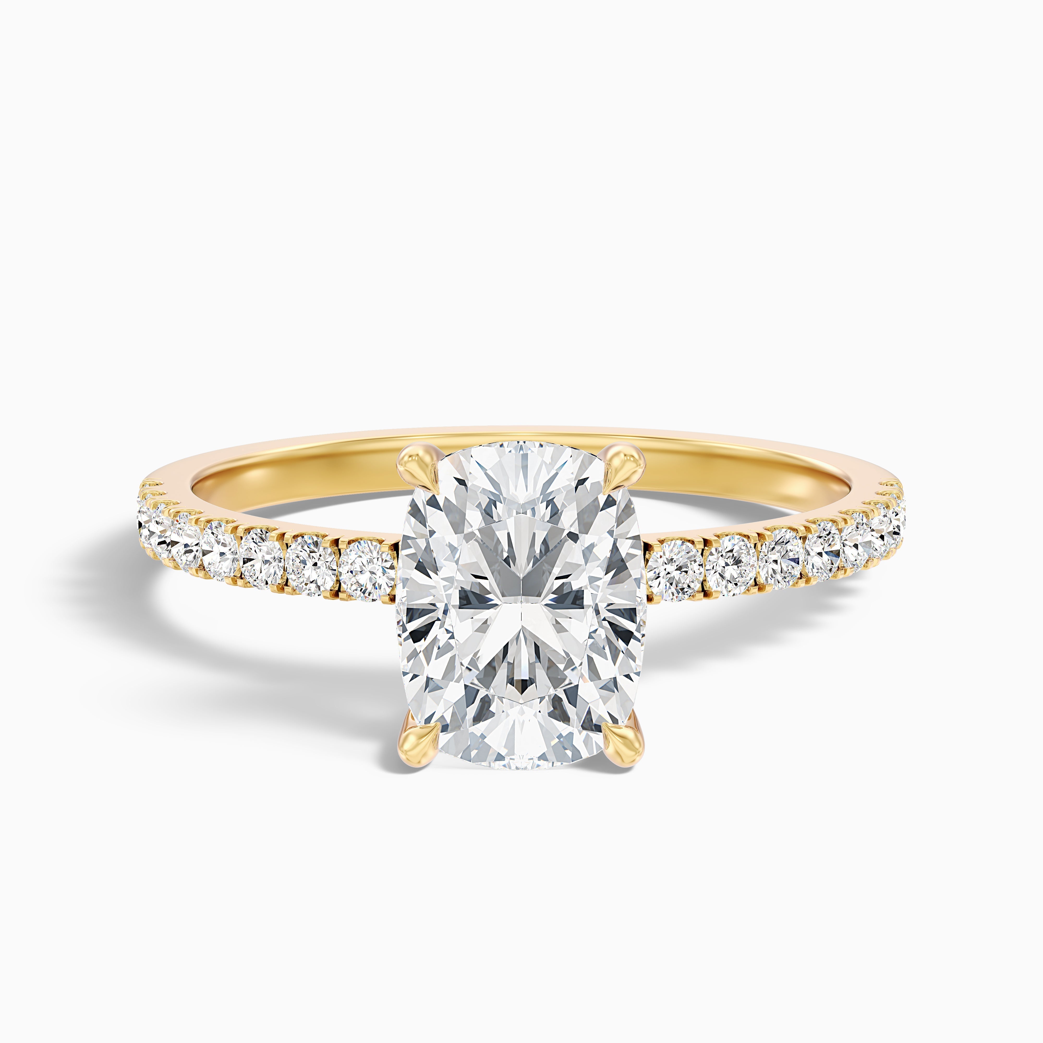 Holly 3.5 Carat Elongated Cushion Cut Hidden Halo Pave Moissanite Diamond Ring in 14k Yellow Gold