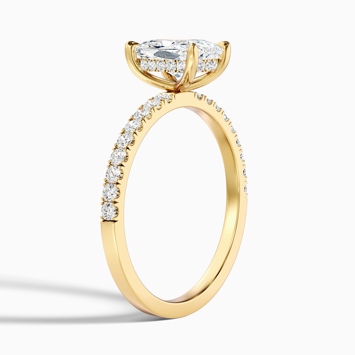 Holly 2.5 Carat Elongated Cushion Cut Hidden Halo Pave Lab Grown Diamond Ring in 14k Yellow Gold