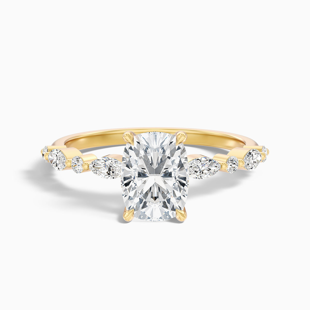 Joyee 2.5 Carat Elongated Cushion Cut Hidden Halo Lab Grown Diamond Ring in 14k Yellow Gold
