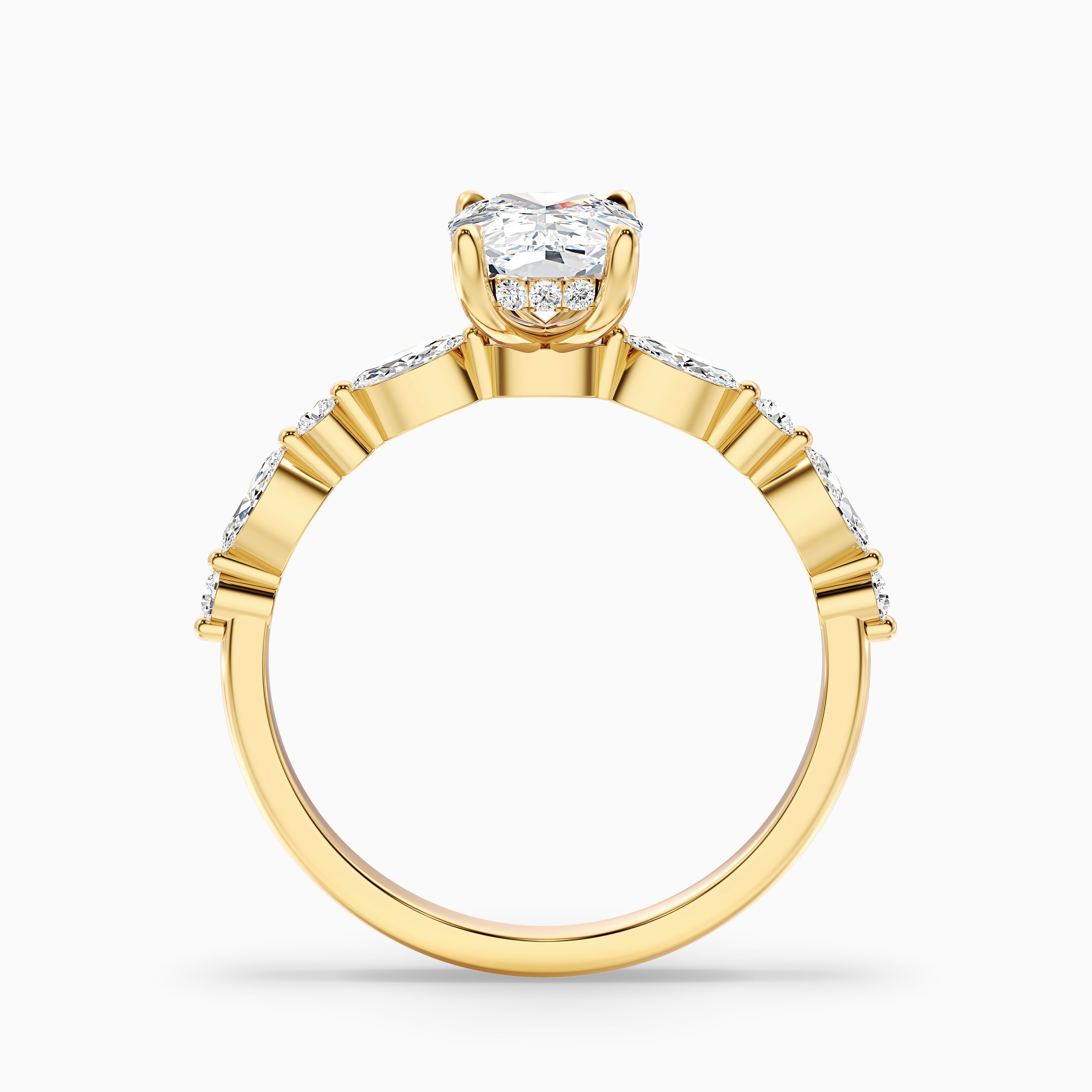 Joyee 2.5 Carat Elongated Cushion Cut Hidden Halo Lab Grown Diamond Ring in 14k Yellow Gold