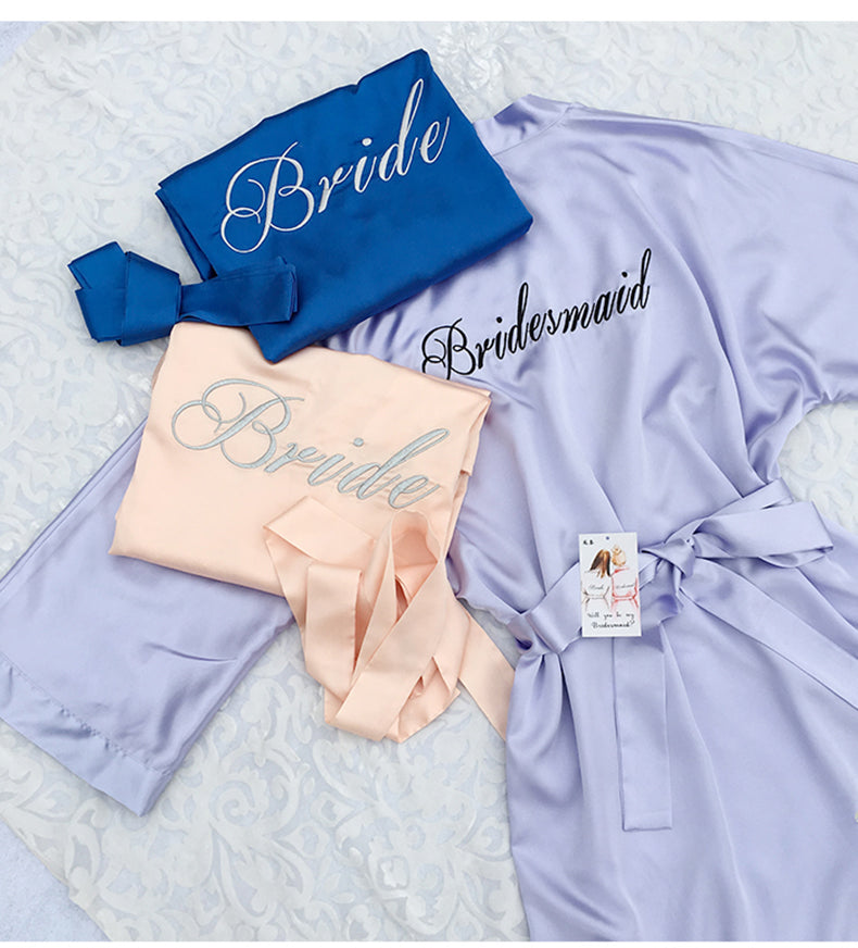 Custom Satin Bridesmaid Robes – Personalized with Name, Title, or Date | Wedding Party Gifts SelenaHuanStudio
