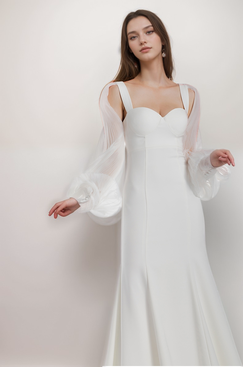 Ethereal Sculpted Bust Mermaid Gown with Sheer Balloon Sleeves SelenaHuanStudio