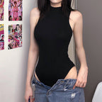 Women Clothing Basic All Matching Bottoming Vest Cold Shoulder Sleeveless High Waist Bodysuit Summer Hair Bella Mia