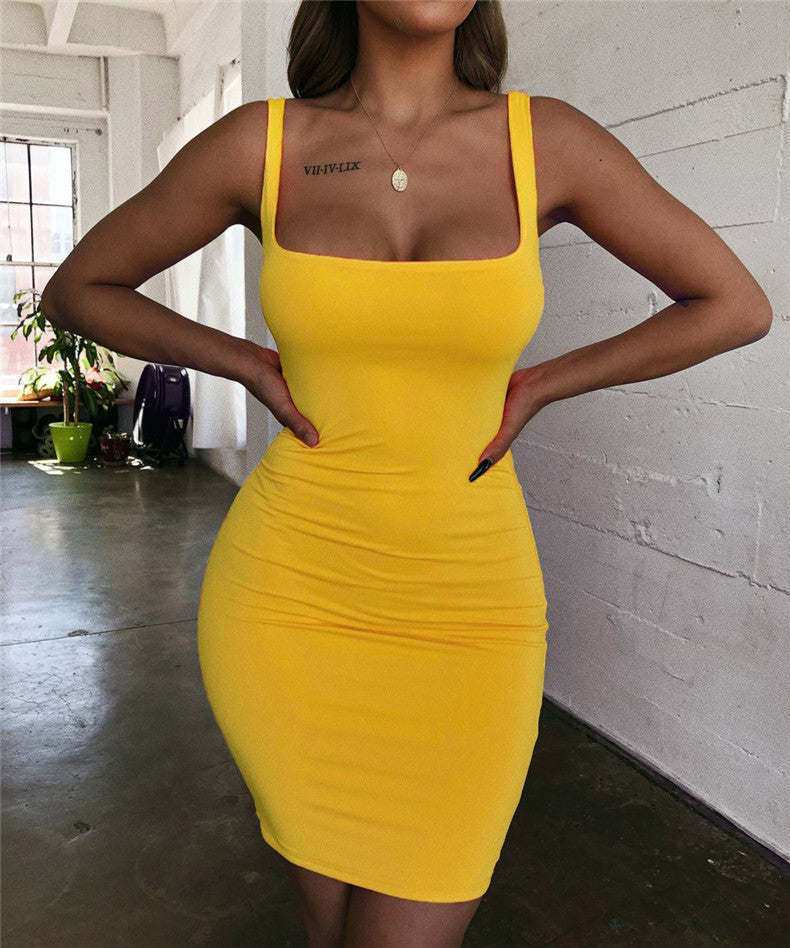 Candy Color Hip-Wrapped Sleeveless Strap Dress Women Dress Bella Mia