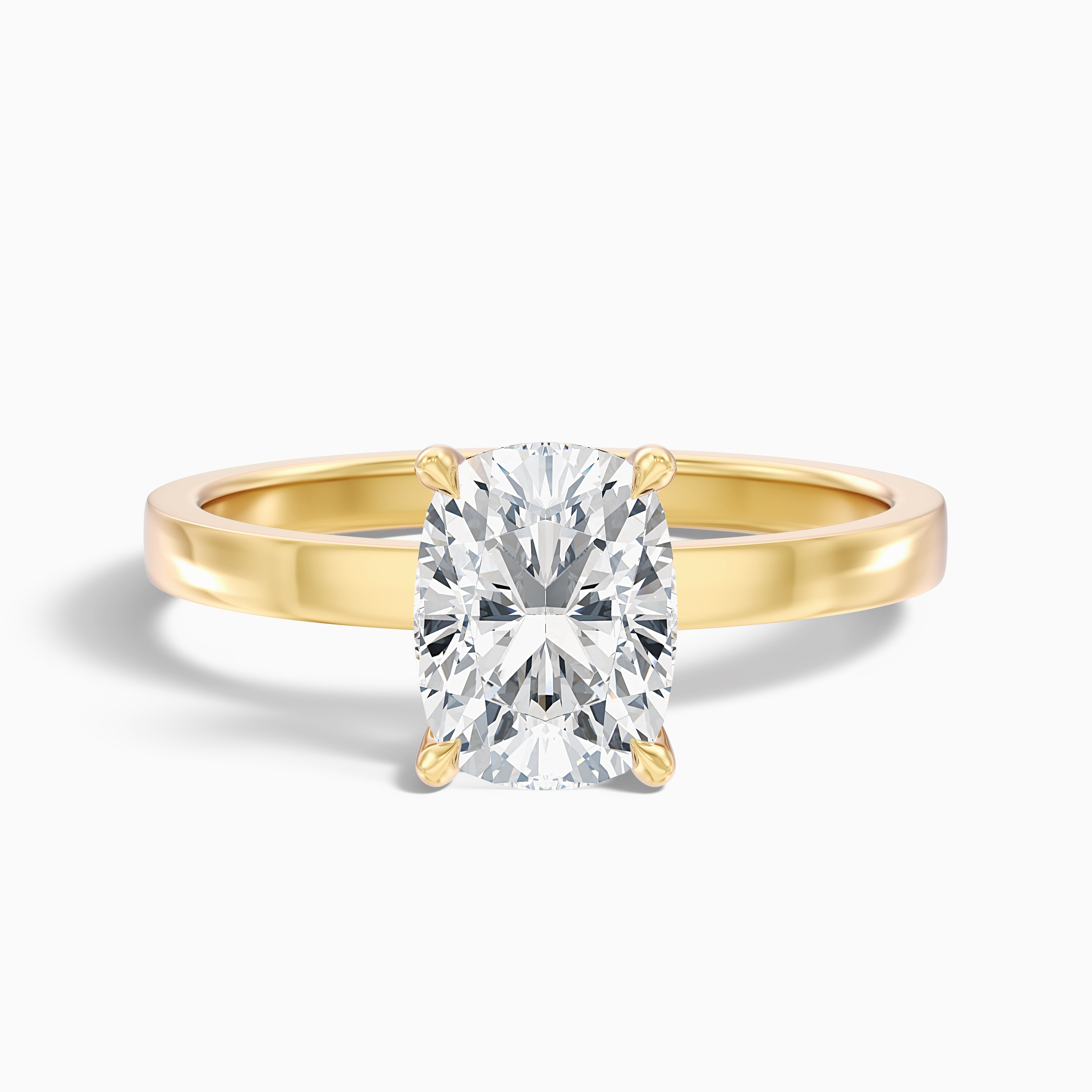 Aimee 2.5 Carat Elongated Cushion Cut Solitaire Lab Grown Diamond Ring in 14k Yellow Gold