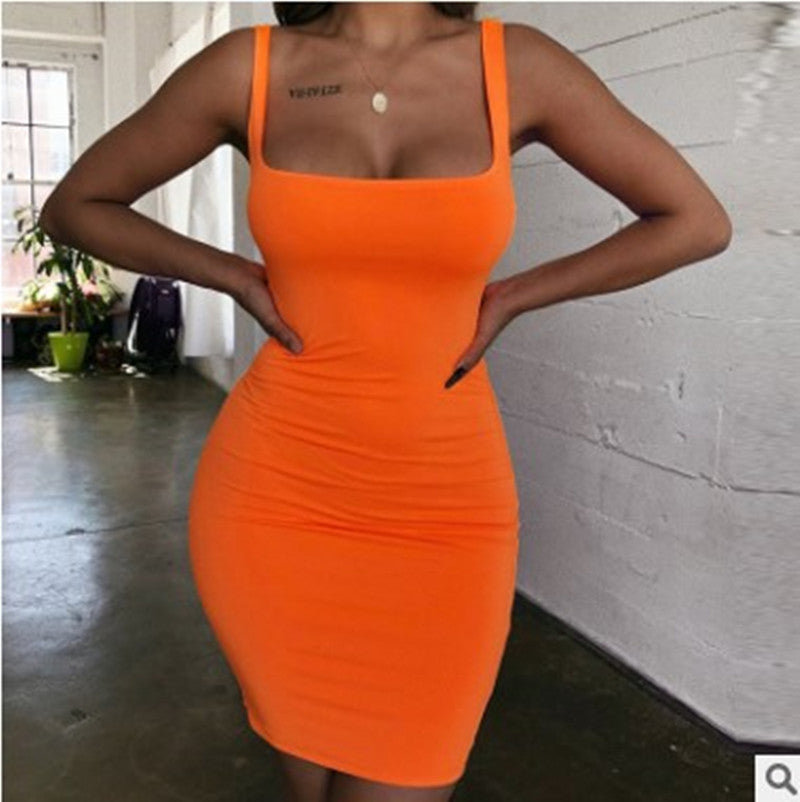 Candy Color Hip-Wrapped Sleeveless Strap Dress Women Dress Bella Mia