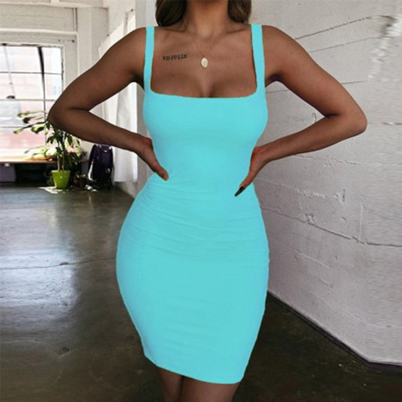Candy Color Hip-Wrapped Sleeveless Strap Dress Women Dress Bella Mia