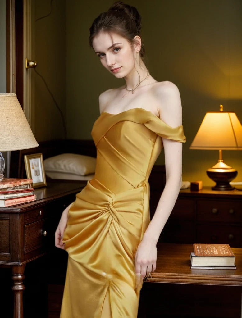 Golden Hour Off-the-Shoulder Satin Ball Gown Evening Dress SelenaHuanStudio