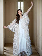 Ethereal 3D Floral Lace Bridal Robe – Elegant Sheer Wedding Cover-Up SelenaHuanStudio