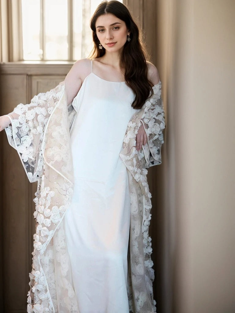 Ethereal 3D Floral Lace Bridal Robe – Elegant Sheer Wedding Cover-Up SelenaHuanStudio